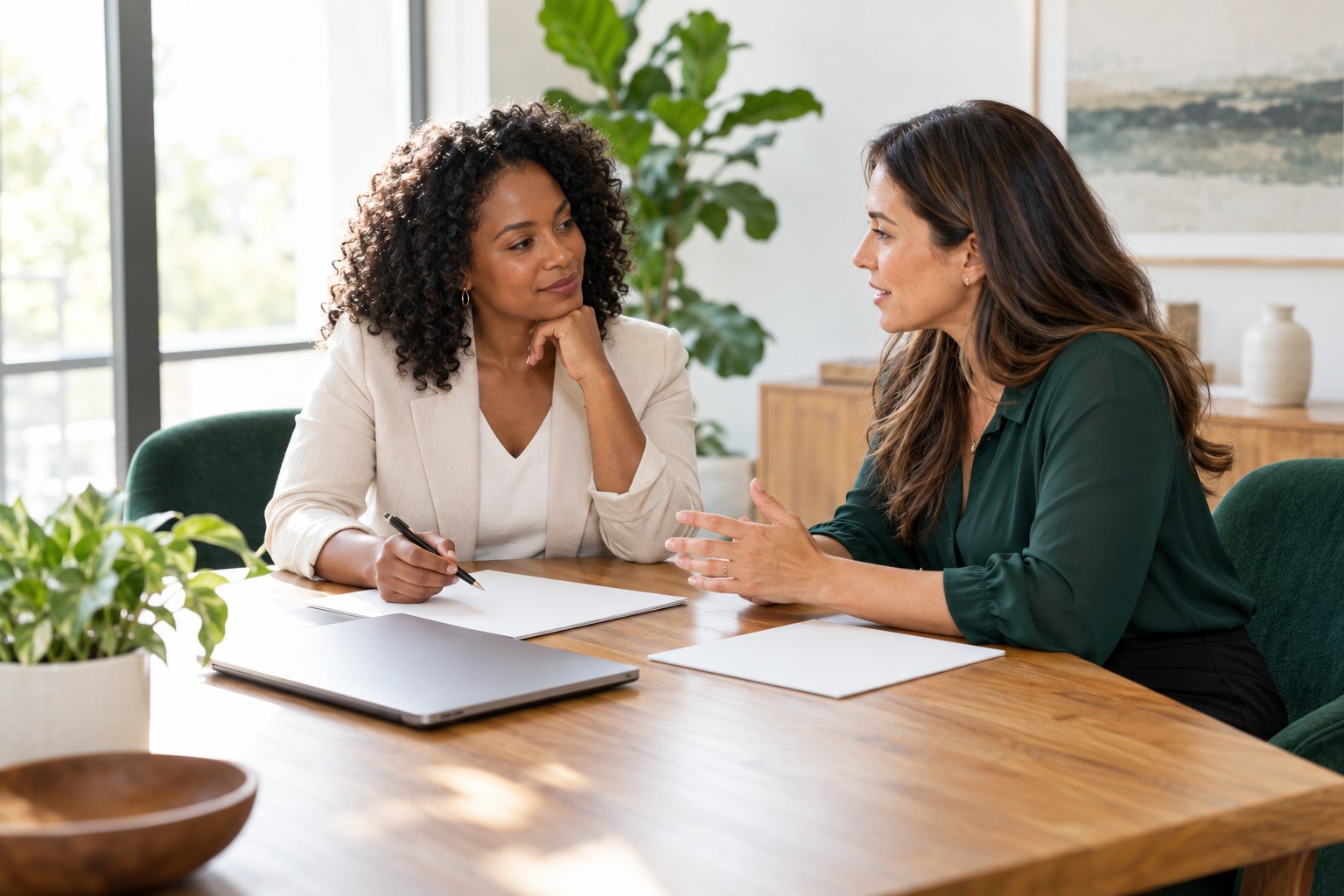 Professionals collaborating in a bright, welcoming practice office